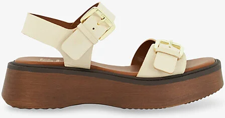 Womens Ecru Leather Luno Double-Strap Leather Flatform Sandals Eur 37 / 4 Uk Women