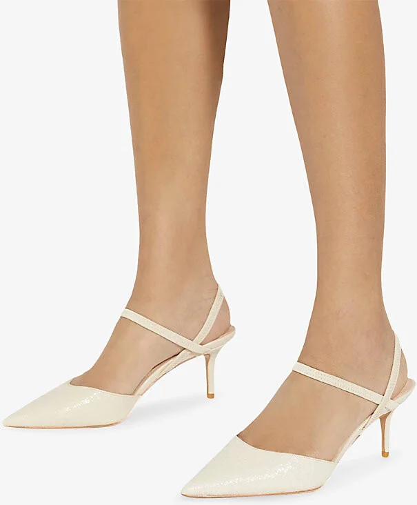 Womens Ecru Synthetic Classical Pointed-Toe Faux-Leather Heels Eur 40 / 7 Uk Women - Image 2