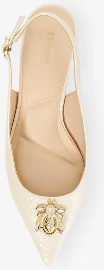 Womens Ecru Synthetic Reptile Context Bug-Embellished Faux-Leather Sling-Back Courts Eur 40 / 7 Uk Women - Image 2