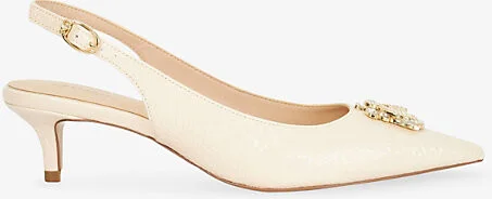 Womens Ecru Synthetic Reptile Context Bug-Embellished Faux-Leather Sling-Back Courts Eur 40 / 7 Uk Women