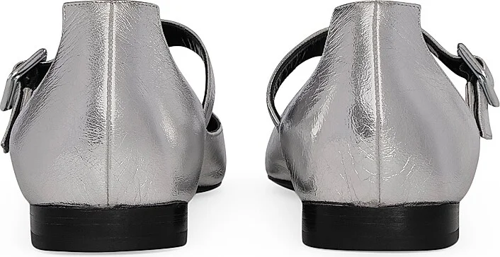 Women's Eddie Metallic Leather Flats - Silver - Size 6 - Image 3