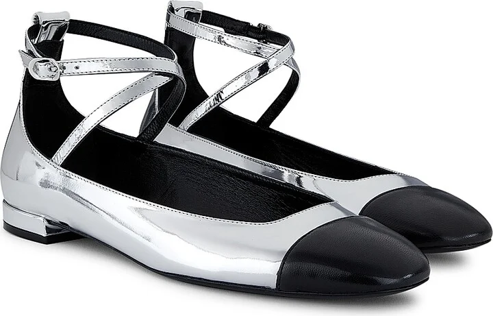 Women's Eden Leather Ankle-Wrap Flats - Silver Black - Size 7 - Image 2