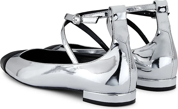 Women's Eden Leather Ankle-Wrap Flats - Silver Black - Size 7 - Image 3