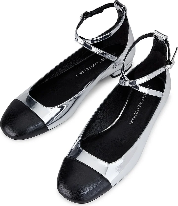 Women's Eden Leather Ankle-Wrap Flats - Silver Black - Size 7 - Image 4