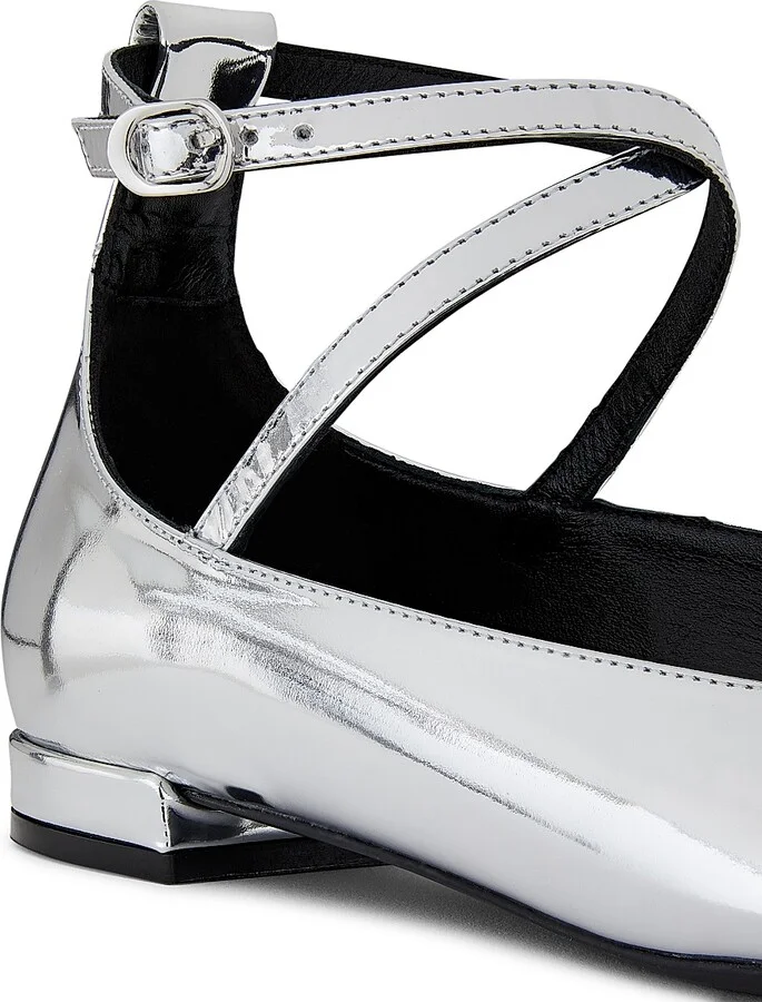 Women's Eden Leather Ankle-Wrap Flats - Silver Black - Size 7 - Image 5