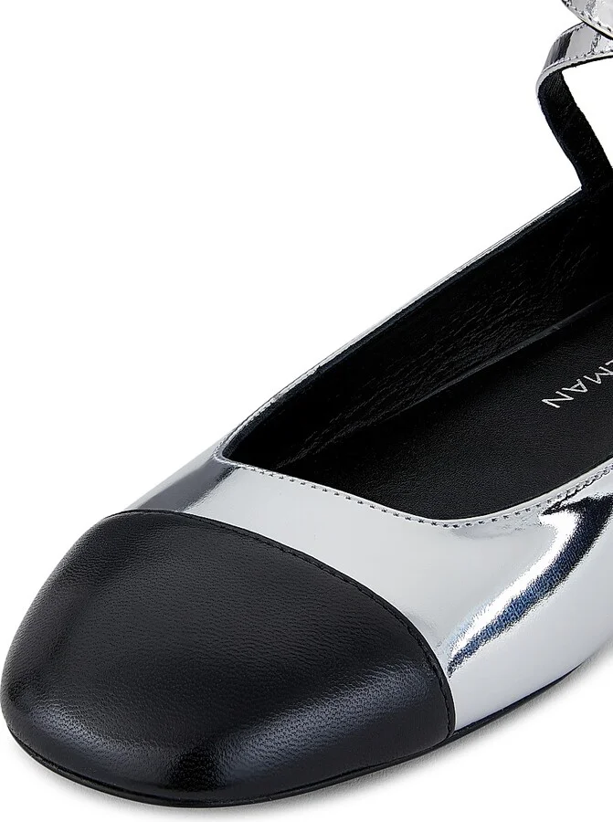 Women's Eden Leather Ankle-Wrap Flats - Silver Black - Size 7 - Image 6