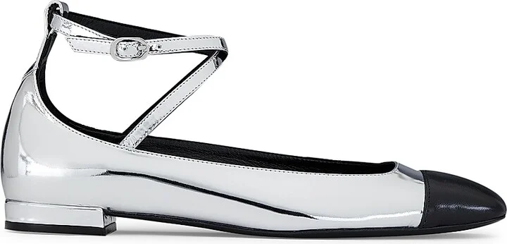 Women's Eden Leather Ankle-Wrap Flats - Silver Black - Size 7