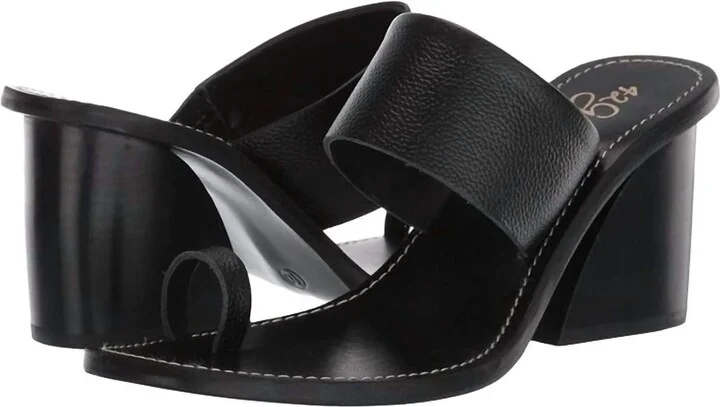 Women's Eedie Single Toe Wide Strap Leather Heels In Black