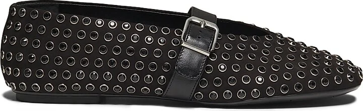 Women's Eiza Shine Studded Nubuck Ballet Flats - Black - Size 6.5