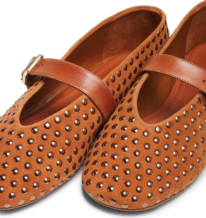 Women's Eiza Shine Studded & Suede Ballet Flats - Hazel Caramel - Size 6.5 - Image 2
