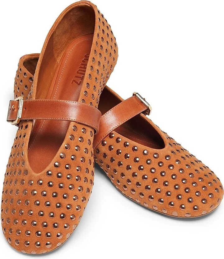Women's Eiza Shine Studded & Suede Ballet Flats - Hazel Caramel - Size 6.5 - Image 4