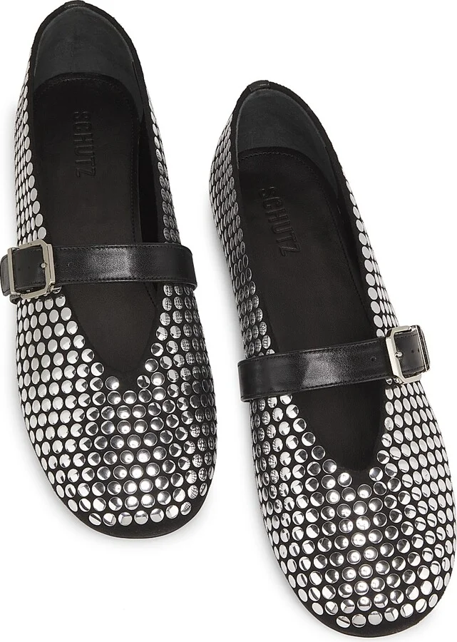 Women's Eiza Studded Leather Ballet Flats - Black - Size 5 - Image 4
