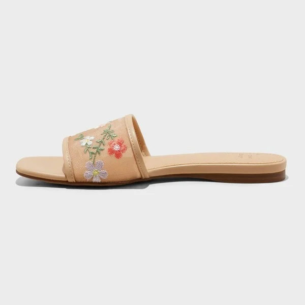 Women's Elain Floral Embroidered Mesh Slide Sandals with Memory Foam Insole - A New Day™ : Open Toe, Slip On - Image 2