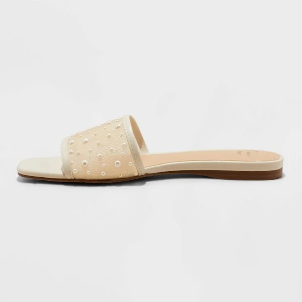 Women's Elain Floral Embroidered Mesh Slide Sandals with Memory Foam Insole - A New Day™ : Open Toe, Slip On - Image 3