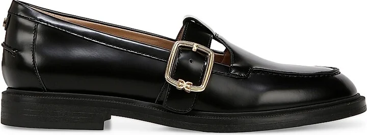 Women's Elaina T-Strap Leather Loafers - Black - Size 10