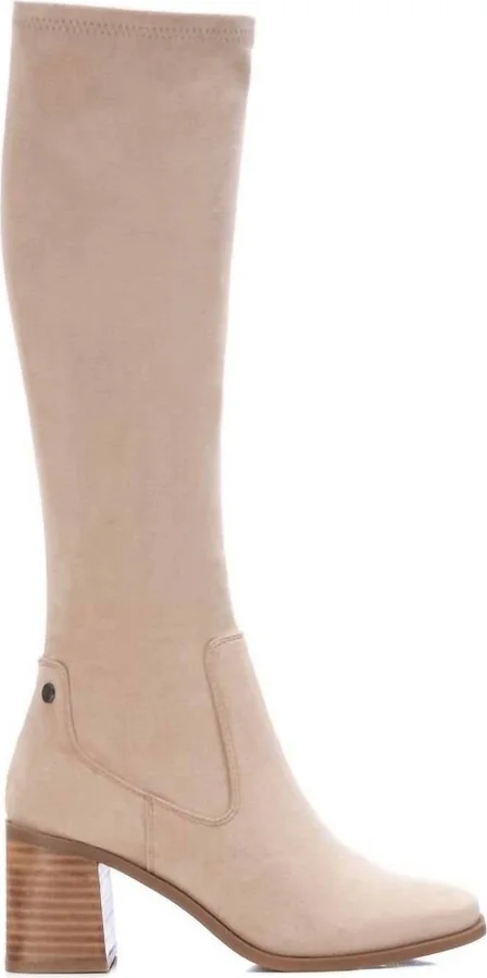 Women's Elastic Suede Boots In Beige