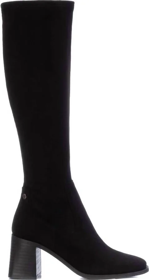 Women's Elastic Suede Boots In Black