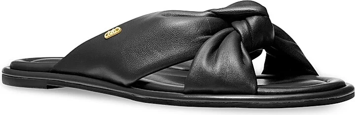 Women's Elena Knotted Leather Flat Sandals - Black - Size 5 - Image 2