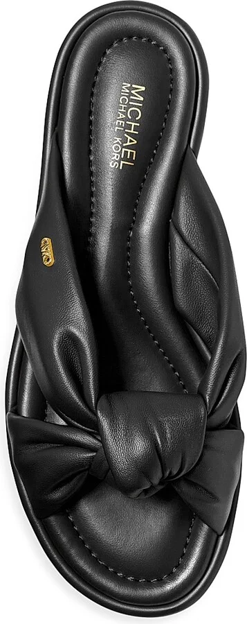 Women's Elena Knotted Leather Flat Sandals - Black - Size 5 - Image 3