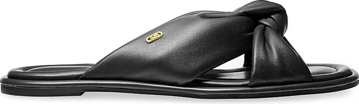Women's Elena Knotted Leather Flat Sandals - Black - Size 5