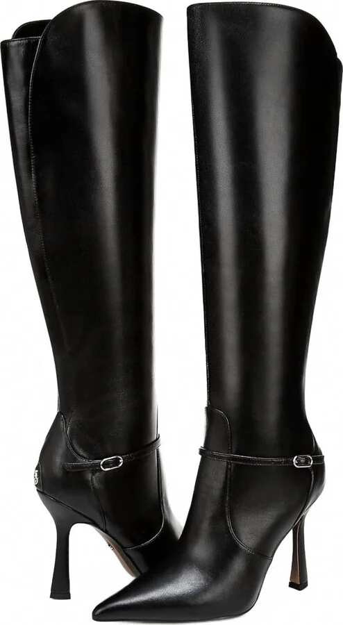Women's Elia Pointed Toe Stiletto Heeled Over The Knee Boots In Black Leather