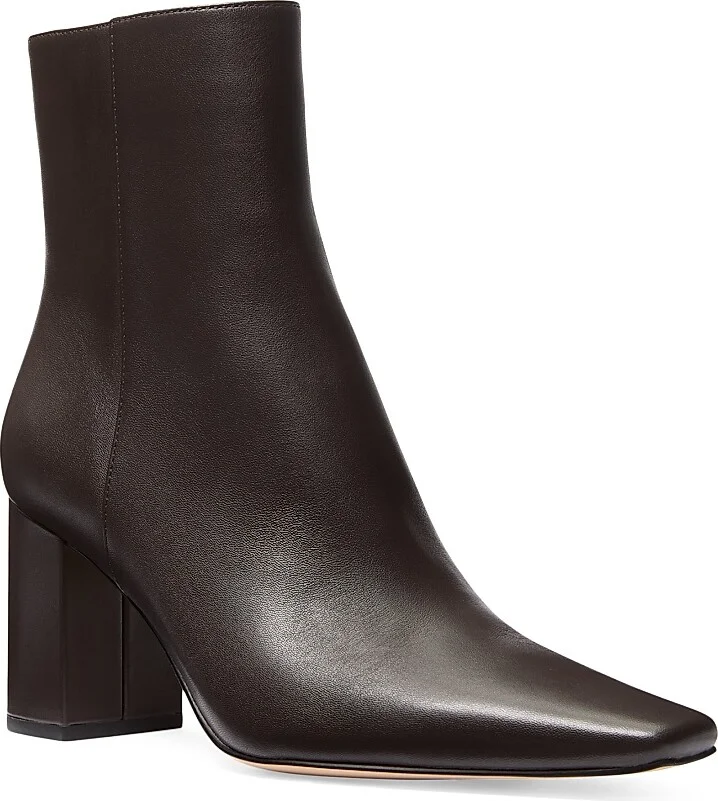 Women's Elise 75MM Leather Block-Heel Booties - Chocolate - Size 5 - Image 2