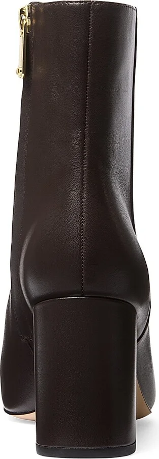Women's Elise 75MM Leather Block-Heel Booties - Chocolate - Size 5 - Image 3