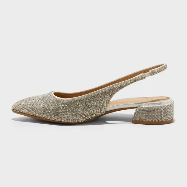 Women's Elle Rhinestone Slingback Pointed Toe Heels - A New Day™ Silver : Cushioned Insole, Block Heel - Image 2