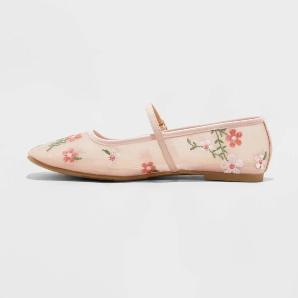 Women's Elsa Floral Mesh Mary Jane Flats - Wild Fable™ : Buckle Closure, Memory Foam Insole, Textured Outsole - Image 2