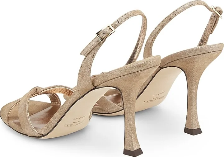 Women's Elsy 100MM Shimmer Suede Sandals - Beige - Size 5.5 - Image 3