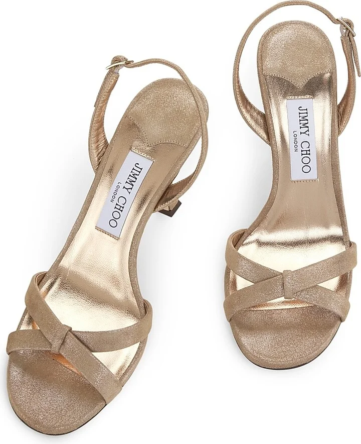 Women's Elsy 100MM Shimmer Suede Sandals - Beige - Size 5.5 - Image 4