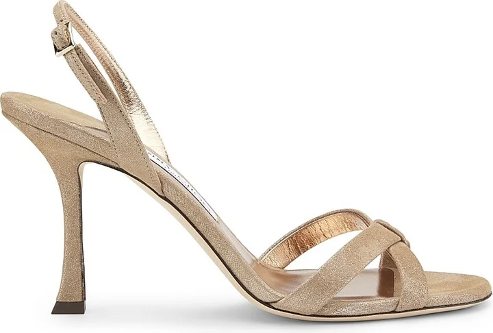 Women's Elsy 100MM Shimmer Suede Sandals - Beige - Size 5.5