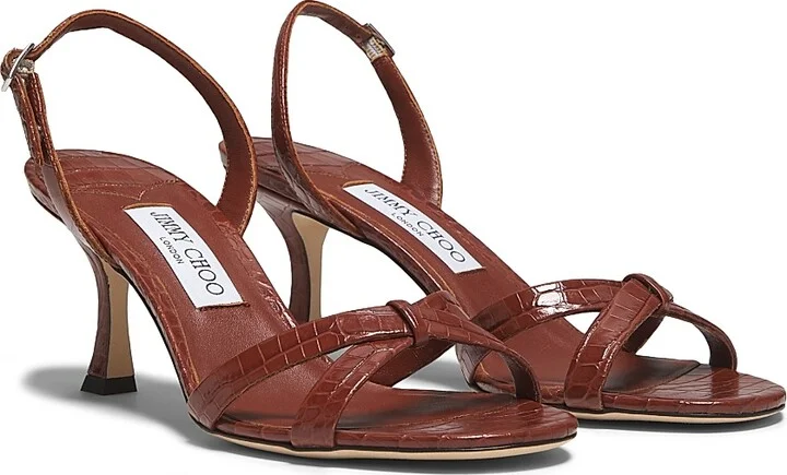 Women's Elsy 65MM Crocodile-Embossed Leather Slingback Sandals - Cognac - Size 5 - Image 2
