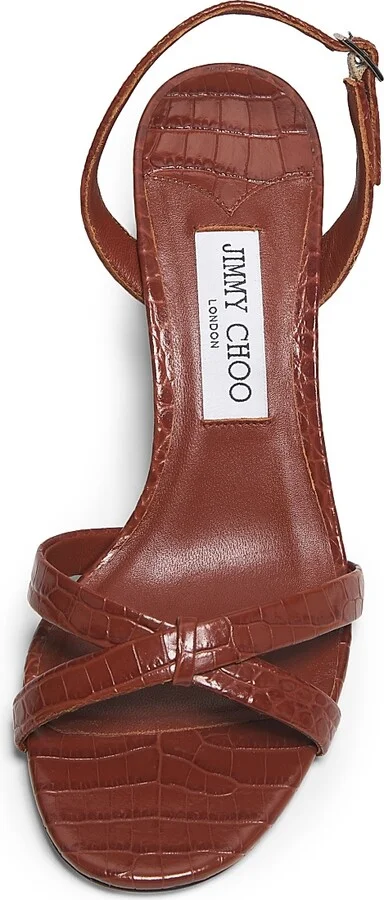 Women's Elsy 65MM Crocodile-Embossed Leather Slingback Sandals - Cognac - Size 5 - Image 4