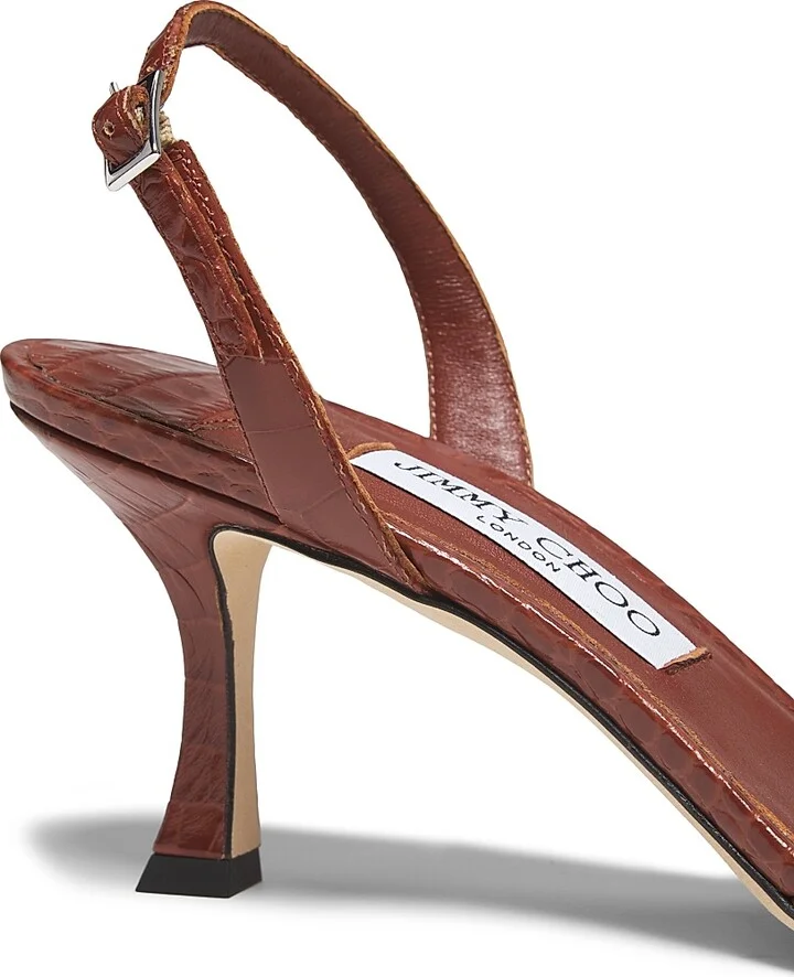 Women's Elsy 65MM Crocodile-Embossed Leather Slingback Sandals - Cognac - Size 5 - Image 6
