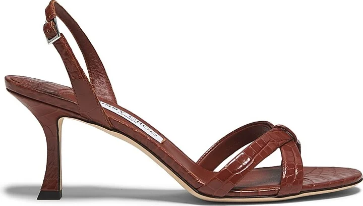 Women's Elsy 65MM Crocodile-Embossed Leather Slingback Sandals - Cognac - Size 5