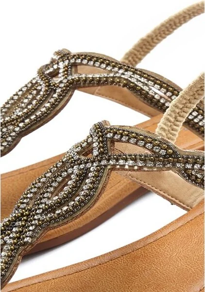Women's Embellished Beaded Sandals - LASCANA - Natural Solid - Image 2
