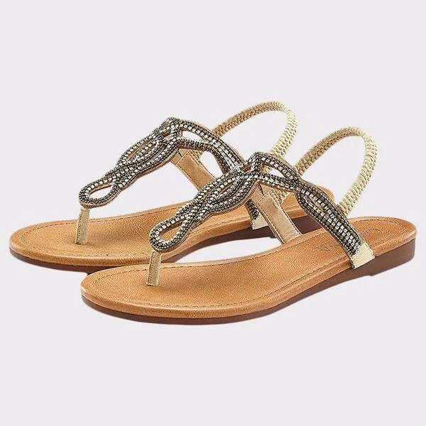 Women's Embellished Beaded Sandals - LASCANA - Natural Solid