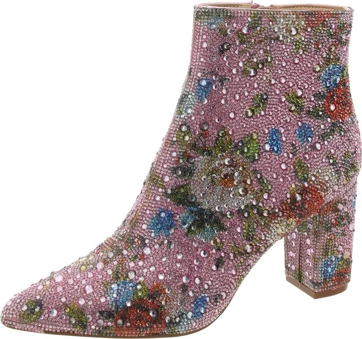 Womens Embellished Block Heel Ankle Boots