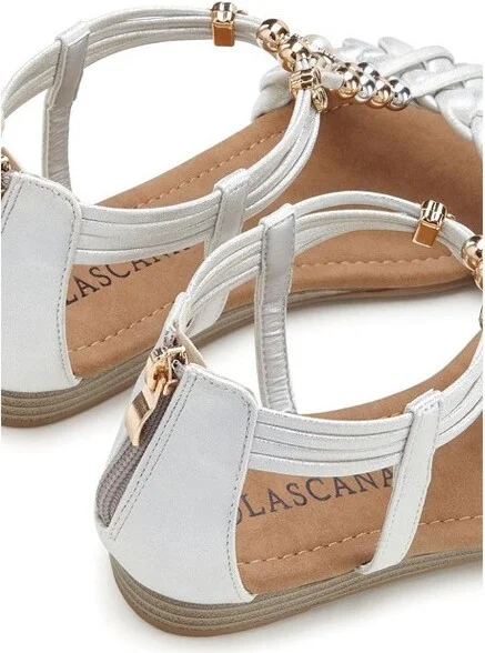 Women's Embellished Braided Sandals - LASCANA - Light Grey Solid - Image 2