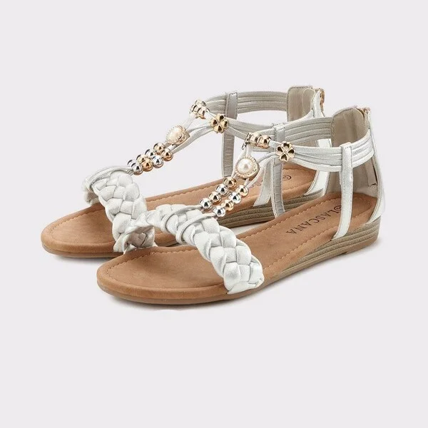 Women's Embellished Braided Sandals - LASCANA - Light Grey Solid