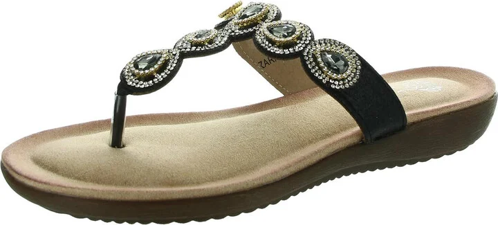 Womens Embellished Faux Leather Flip-Flops
