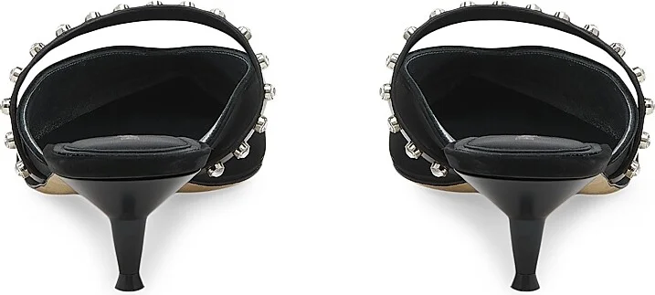 Women's Embellished Leather 40MM Mules - Black Silver - Size 6 - Image 3