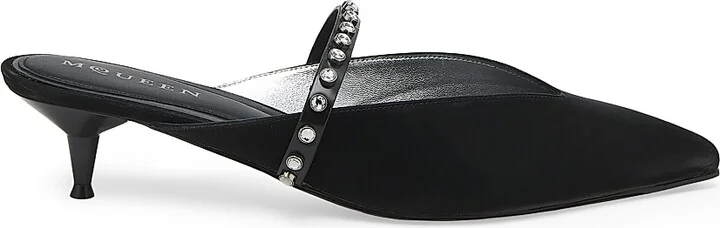 Women's Embellished Leather 40MM Mules - Black Silver - Size 6