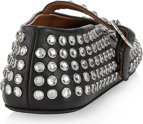 Women's Embellished Leather Mary Jane Flats - Noir - Size 5.5 - Image 3