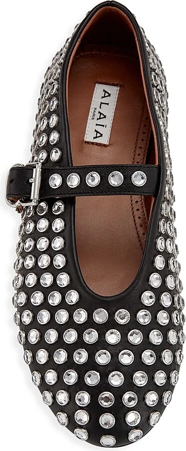 Women's Embellished Leather Mary Jane Flats - Noir - Size 5.5 - Image 5