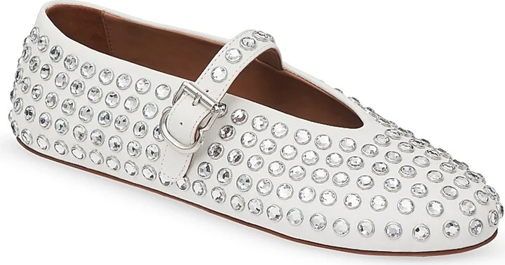Women's Embellished Leather Mary Jane Flats - Noir - Size 5.5 - Image 7