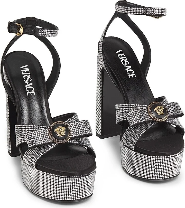 Women's Embellished Platform Sandals - Black Crystal Versace Gold - Size 6 - Image 2