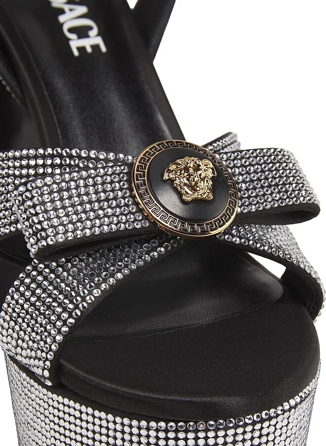 Women's Embellished Platform Sandals - Black Crystal Versace Gold - Size 6 - Image 5