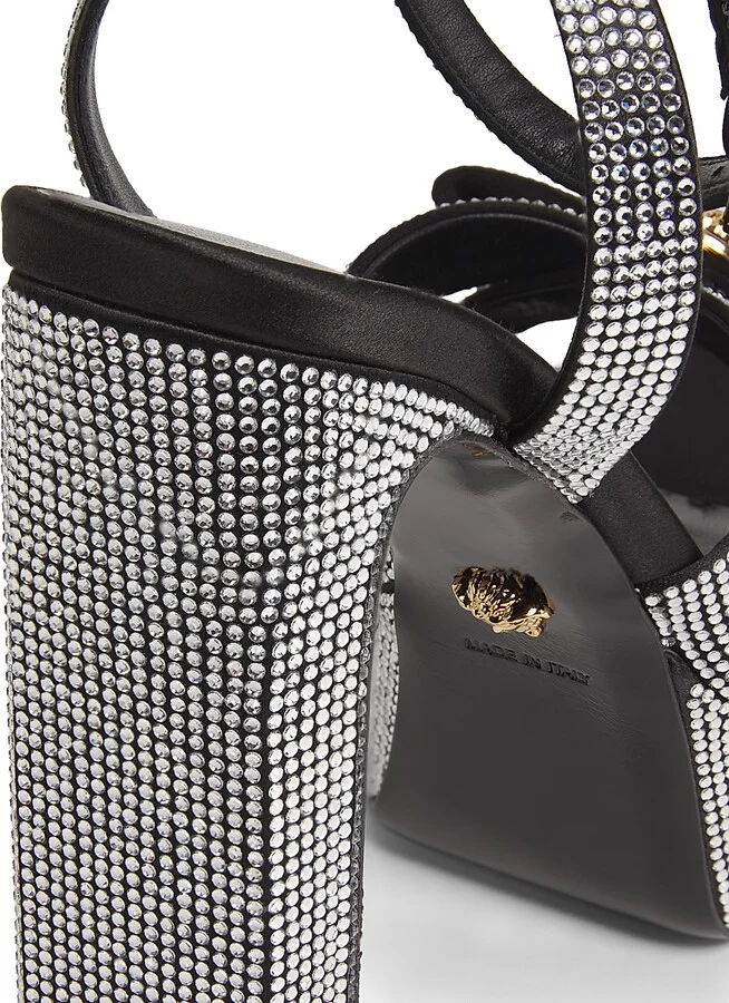 Women's Embellished Platform Sandals - Black Crystal Versace Gold - Size 6 - Image 6